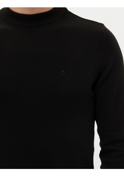 Erkek Siyah Slim Fit Çeyrek Yaka Basic Triko Kazak 50276158-VR046