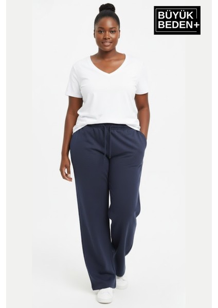 Kadın Büyük Beden Rahat Kesim Lastikli Bel Paça Reçmeli Eşofman Altı SPR26EAK952