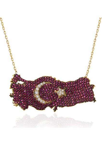 925 Ayar Gümüş Ay Yıldız Türkiye Haritası Kadın Kolye T7370 (972972) fiyatları