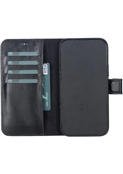 Apple iPhone 13 Pro Max Uyumlu Deri Cüzdanlı Kılıf Rustik Siyah fırsatları