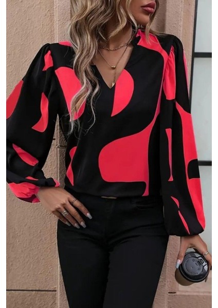 V Yaka Desenli Modal Bluz - Pembe fiyatları