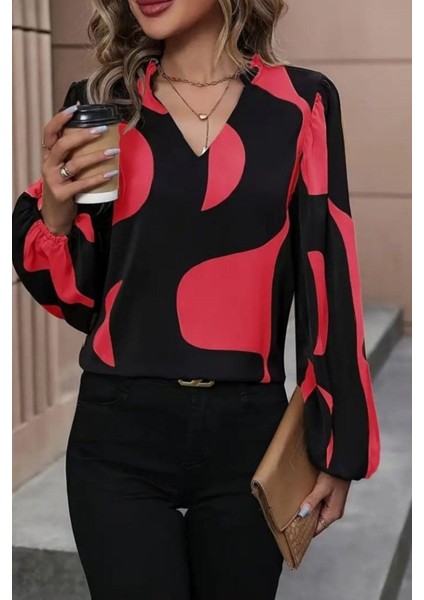 V Yaka Desenli Modal Bluz - Pembe modelleri