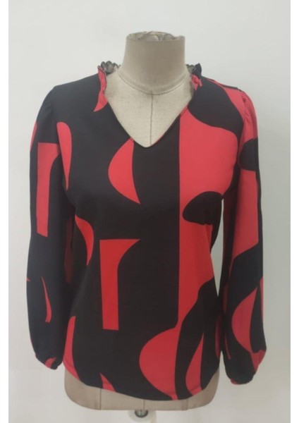 V Yaka Desenli Modal Bluz - Pembe fırsatları