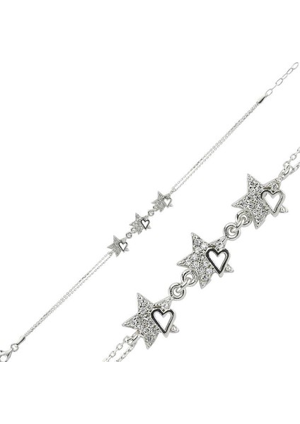 925 Ayar Gümüş Kalpli Yıldız Bileklik BR0460108 (972972)