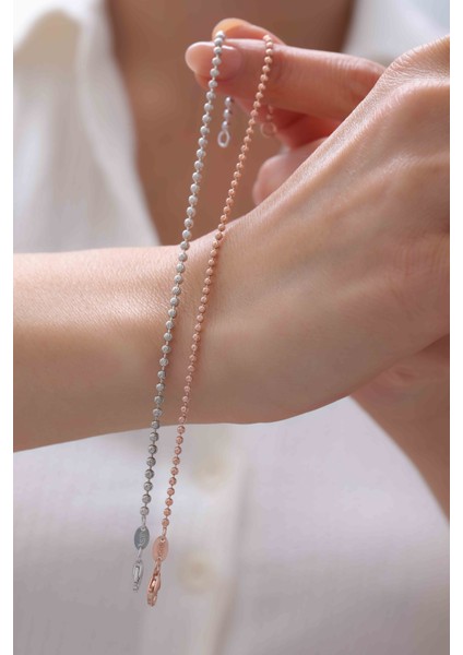 Yuvarlak Sıralı Rose Rengi Gümüş Kadın Bileklik