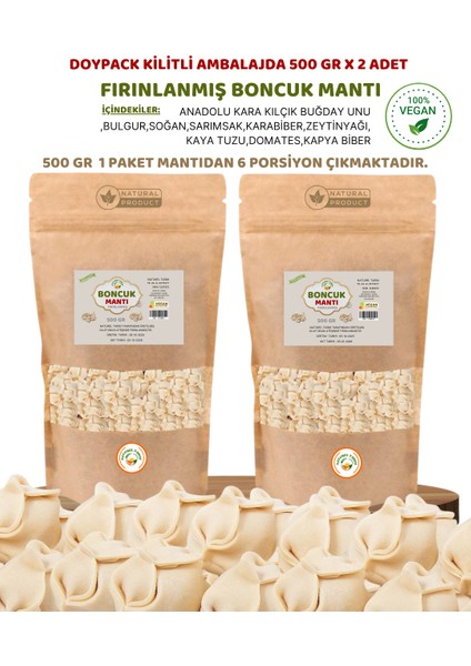 Fırınlanmış Vegan Boncuk Mantı 500 gr x 2 Adet