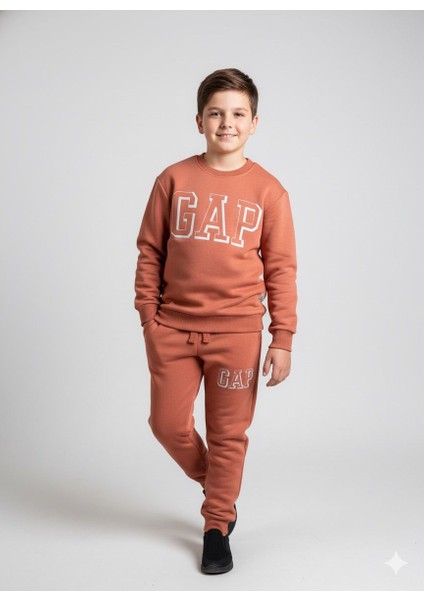 Tarçın Rengi Çift Cepli Çocuk Takımı – Sweatshirt & Jogger Alt, 5–14 Yaş