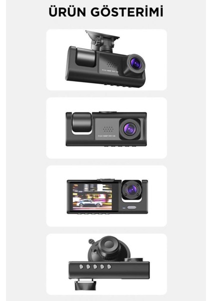Ta-01 Siyah 1080P Araç Içi 3 Kameralı LCD Ekranlı Gece Görüşlü , G-Sensör , Geri Görüş Kamera modelleri