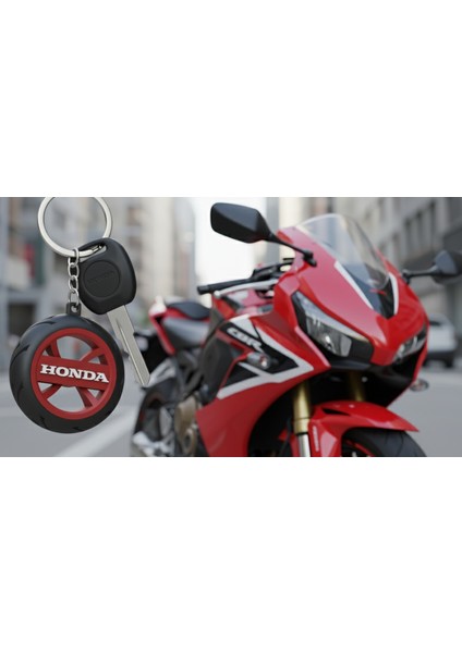Honda Logolu Özel Tasarım Lastik Detaylı Motosiklet Anahtarlığı