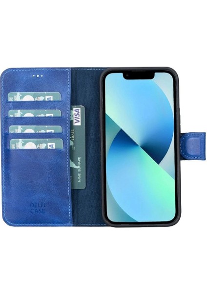 Apple iPhone 13 Pro Max Uyumlu Deri Cüzdanlı Kılıf Okyanus Mavi fırsatları
