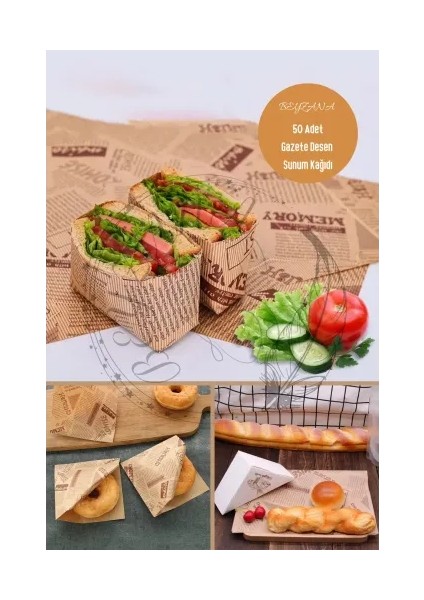 Vintage Gazete Desenli Sunum Kağıdı 50 Adet modelleri