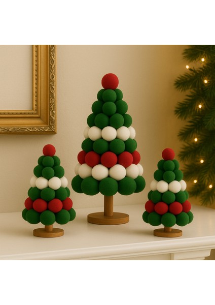 Renkli Ponponlu Yılbaşı Çam Ağacı, Yeşil, Kırmızı, Beyaz, Dekoratif ve Şık Tasarım fiyatları