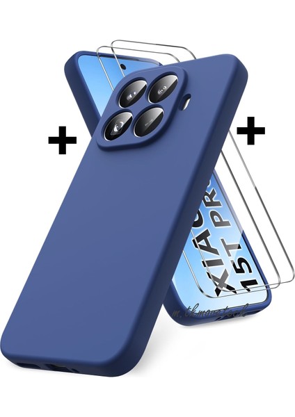Xiaomi Mi 15T Pro Kılıf Kamera Korumalı Yumuşak Renkli Mat Kadife Silikon + 9h Ekran Koruyucu Cam 2in1 Set