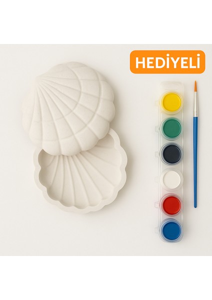 🐚 Deniz Kabuğu Desenli Takı Tabağı Boyama Seti | 6 Renk Akrilik Boya + Fırça Hediyeli | Hobi Seti fiyatları