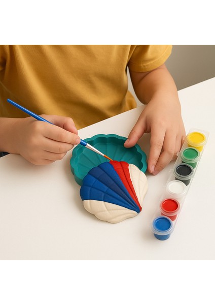 🐚 Deniz Kabuğu Desenli Takı Tabağı Boyama Seti | 6 Renk Akrilik Boya + Fırça Hediyeli | Hobi Seti modelleri