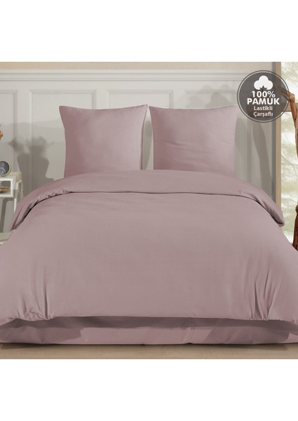 Plain %100 Pamuk Flanel Çift Kişilik Lastikli Çarşaflı Nevresim Takımı