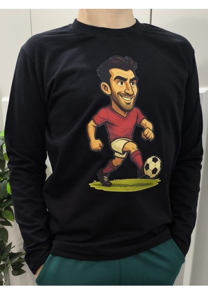 Futbolcu Karikatürü Baskılı Pamuklu Erkek Çocuk Uzun Kollu T-Shirt (Sweatshirt)