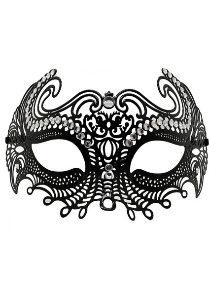 Siyah Lazer Kesim Kristal Taşlı Metal Venedik Maskesi fiyatları