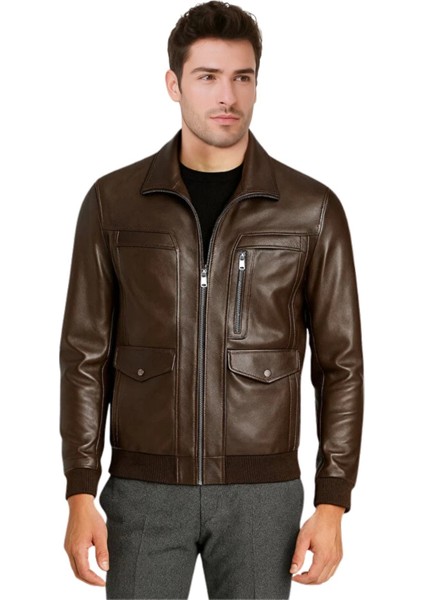 Duran Hakiki Deri Erkek Kestane Mont