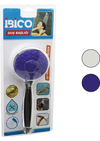 Küçük Yuvarlak - Bombeli=8cm Duş Başlık Kademeli Krom Gövde-Beyaz-Renkli Zemin Sap:11.5cm