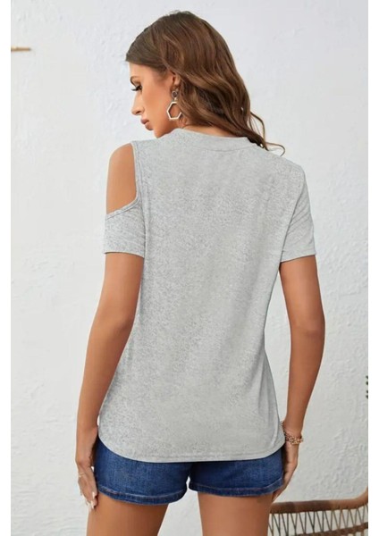 Damla Yaka Omuz Dekolteli Viskon Bluz Gri fırsatları