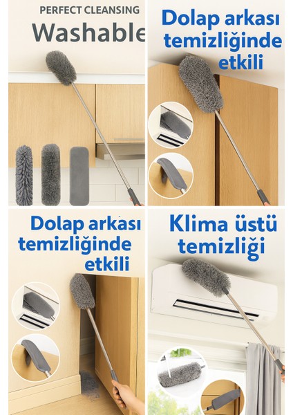 3 Başlıklı Uzun Saplı Mikrofiber Temizlik Seti – Yüksek ve Dar Alanlar Için Ideal fiyatları
