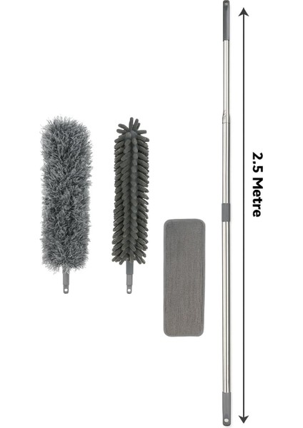 3 Başlıklı Uzun Saplı Mikrofiber Temizlik Seti – Yüksek ve Dar Alanlar Için Ideal fırsatları