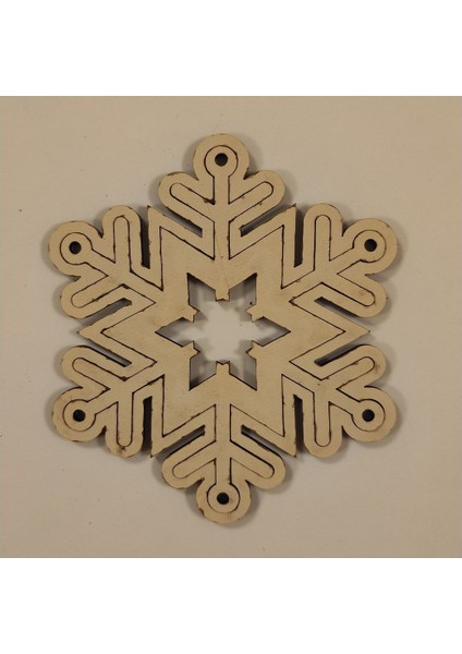 Beyaz Ahşap Yılbaşı Çam Ağacı Süsleri, 6 Parça, 3 Figür, Kar Tanesi Detayları