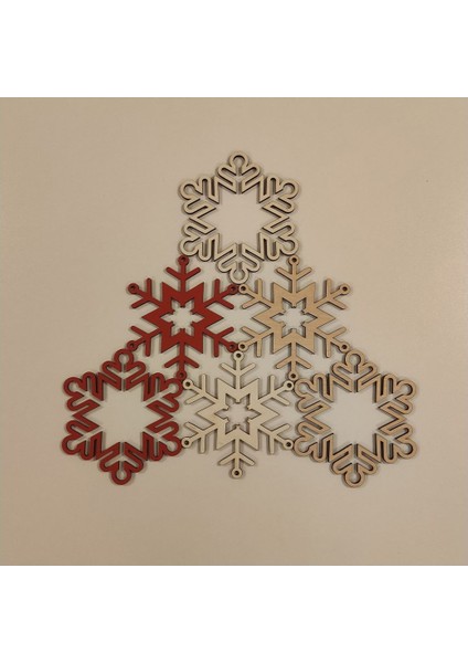 Beyaz Ahşap Yılbaşı Çam Ağacı Süsleri, 6 Parça, 3 Figür, Kar Tanesi Detayları fırsatları