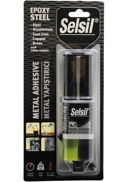 Selsil Epoxy Steel Metal Şırınga Epoksi Yapıştırıcı 28GR. Metal - Çelik - Alüminyum - Ahşap - Plastik (5148)