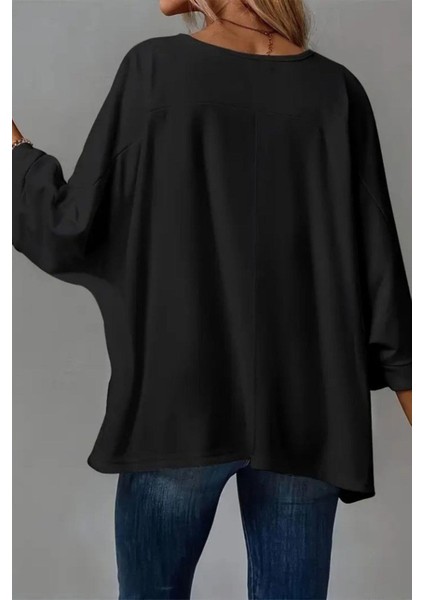 Salaş Kesim Geniş Bisiklet Yaka Viskon Bluz - Siyah fiyatları