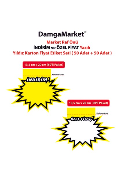 Market Raf Önü Indirim ve Özel Yıldız Kuşe Karton Etiketi 13,5 cm x 20 cm (50 + 50 Set) fiyatları