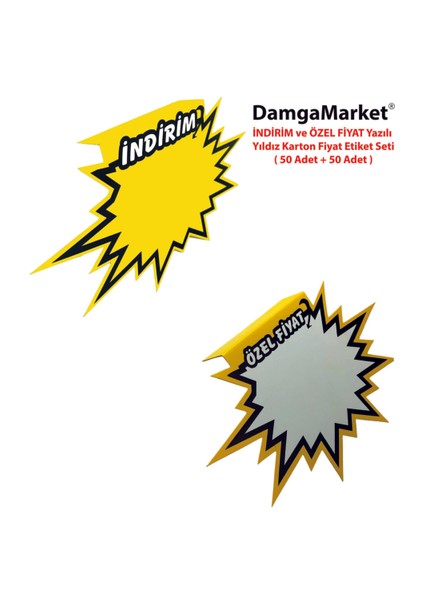 Market Raf Önü Indirim ve Özel Yıldız Kuşe Karton Etiketi 13,5 cm x 20 cm (50 + 50 Set) modelleri