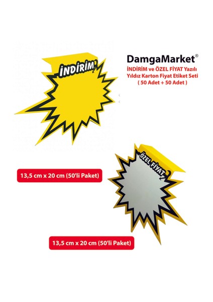 Market Raf Önü Indirim ve Özel Yıldız Kuşe Karton Etiketi 13,5 cm x 20 cm (50 + 50 Set) fırsatları