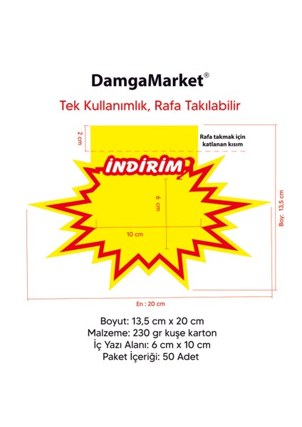 Market Raf Önü Indirim Yazılı Yıldız Karton Etiketi 13,5 cm x 20 cm (50'li Paket) modelleri