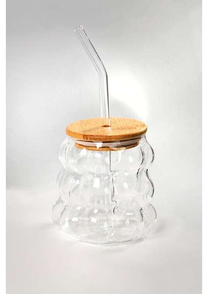 Bambu Kapak Üzüm Desenli Pipetli Kupa 300 cc (3 Adet)