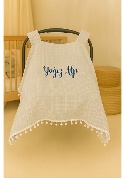 Kişiye Özel Isim Yazılı Puset Örtüsü - Bebek Arabası Örtüsü - Pamuklu Nefes Alabilir Kumaş
