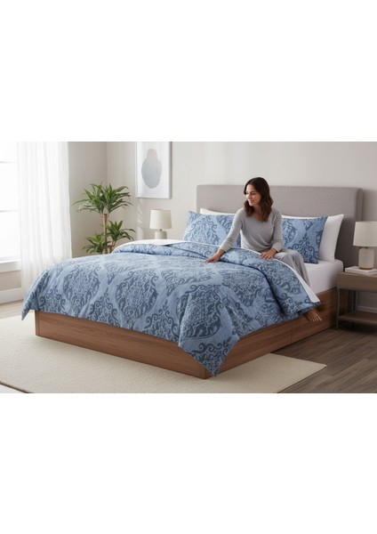 Mature Mavi Nevresim Seti Çift Kişilik Hitit (Kombin) modelleri