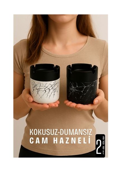 Cam Küllük - Mermer Desenli 2 Li Küllük Seti Kafe Küllüğü Restoran Küllüğü Masaüstü Küllük