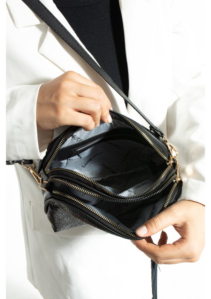 Kadın Çapraz Askılı 3 Gözlü Çift Metal Fermuarlı Gold Aksesuarlı Şık Omuz Çantası fırsatları