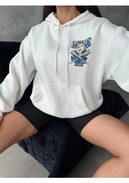 3 Iplik Şardonlu Oversize Kafa Baskılı Sweat Beyaz indirimleri