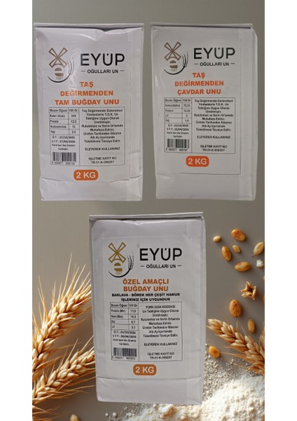 Eyüp Oğulları 3’lü Un Seti – Özel Amaçlı Un 2 kg + Tam Buğday Unu 2 kg + Çavdar Unu 2 kg (Toplam 6 kg – Katkısız Doğal)