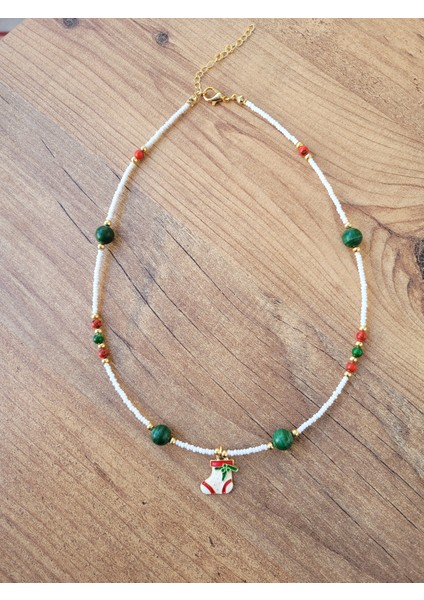 Malakit Doğal Taş Küre Kesim Yılbaşı Kolye