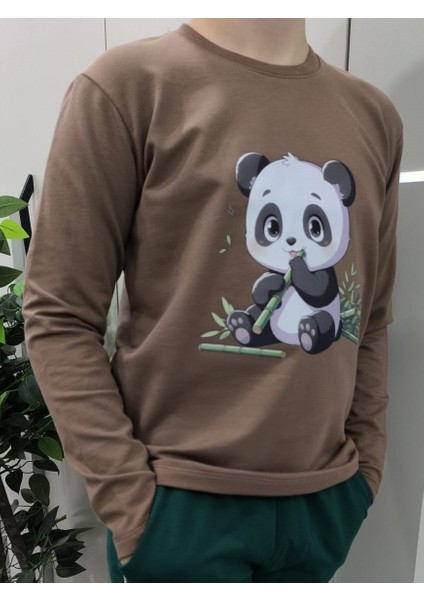 Sevimli Panda Baskılı Pamuklu Unısex Uzun Kollu Tişört (Sweatshirt) fiyatları
