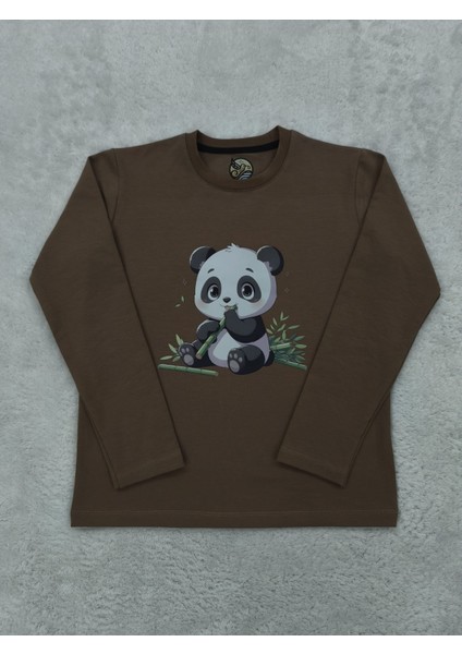Sevimli Panda Baskılı Pamuklu Unısex Uzun Kollu Tişört (Sweatshirt) modelleri