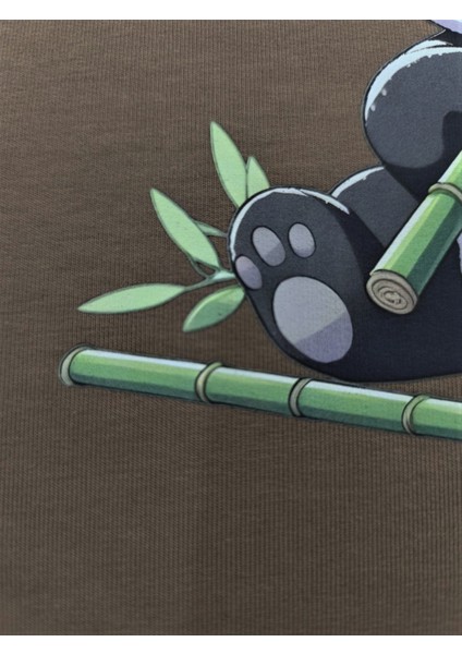 Sevimli Panda Baskılı Pamuklu Unısex Uzun Kollu Tişört (Sweatshirt)