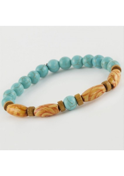 Ieg Turkuaz Ahşap Trend Yeni Sezon Doğaltaşlı Bileklik