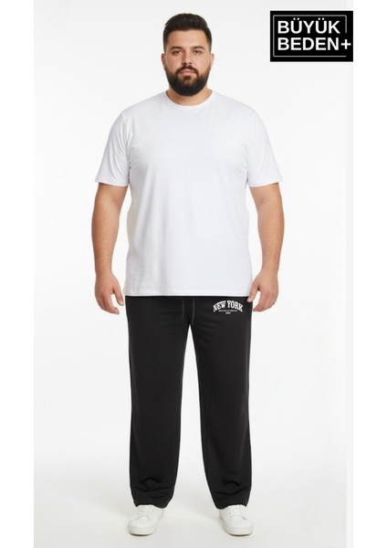 Erkek Büyük Beden New York Baskılı Rahat Kesim Lastikli Bel Paça Reçme Eşofman Altı SPR26EA952-5