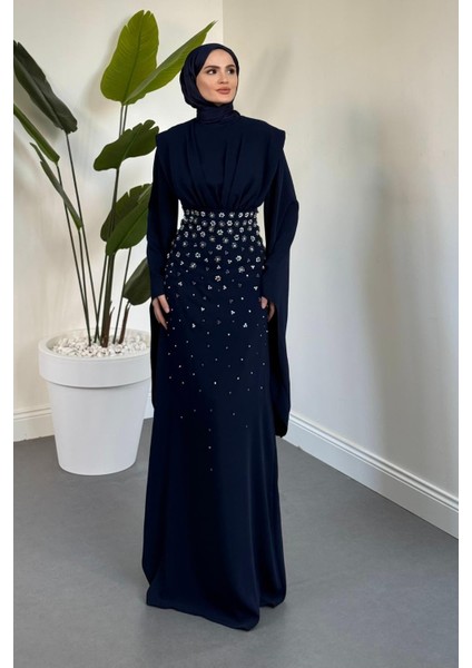 Valmera Taşlı Kolları Asimetrik Kesim Abiye Lacivert fiyatları