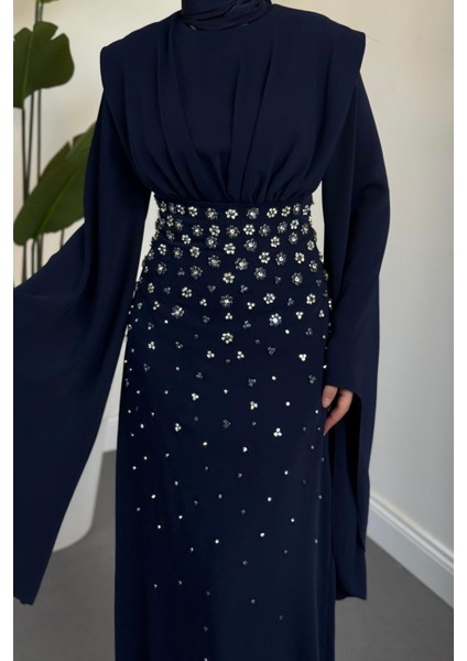 Valmera Taşlı Kolları Asimetrik Kesim Abiye Lacivert fırsatları